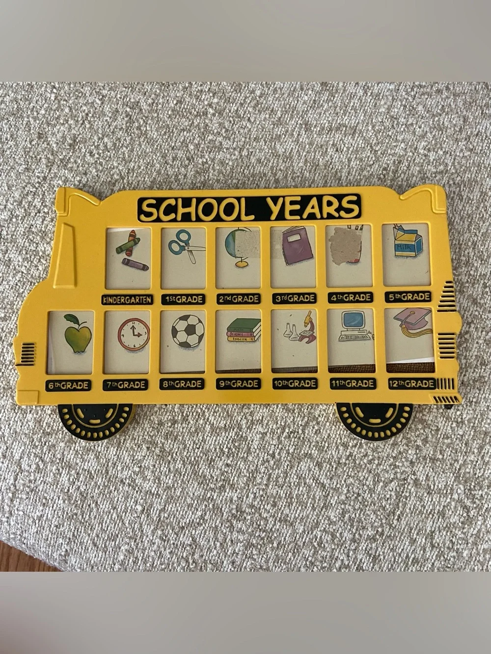 New Seasons School Years Memory Keepsake Photo Frame Yellow Bus  K-12